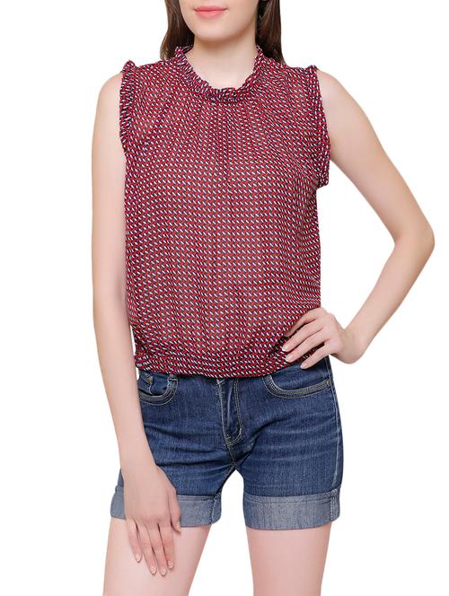 red printed georgette top - 13809333 - Very Small Image - 1