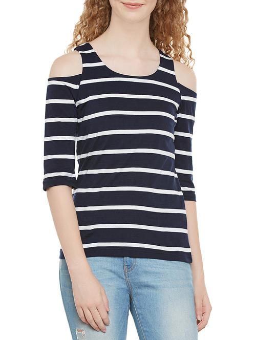 cold shoulder striped tee - 13810184 - Very Small Image - 1