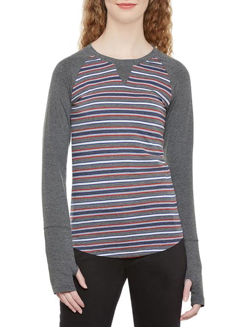 thumb hole sleeved striped tee - 13810185 - Very Small Image - 1