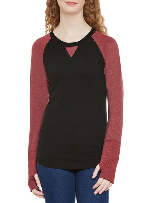 thumbhole sleeved color block tee - 13810195 - Very Small Image - 1