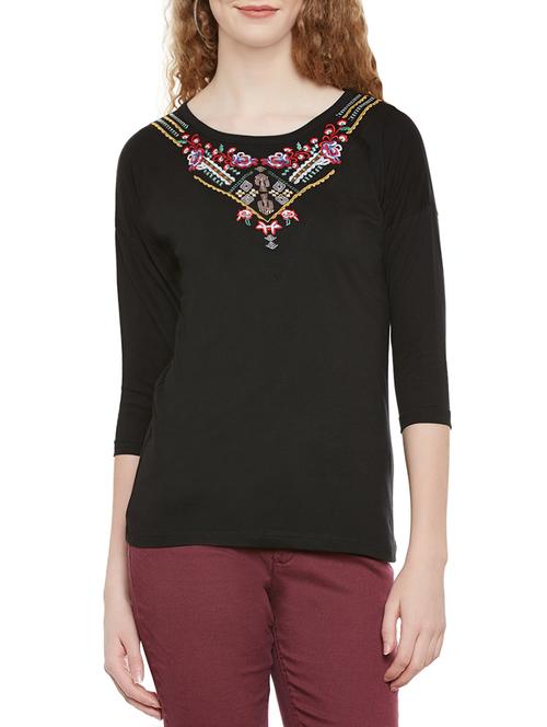 black embroidered cotton regular tee - 13810196 - Very Small Image - 1