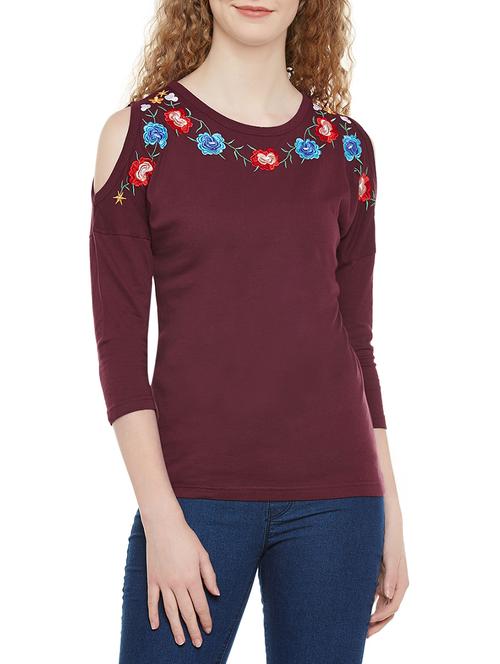 cold shoulder embroidered top - 13810206 - Very Small Image - 1