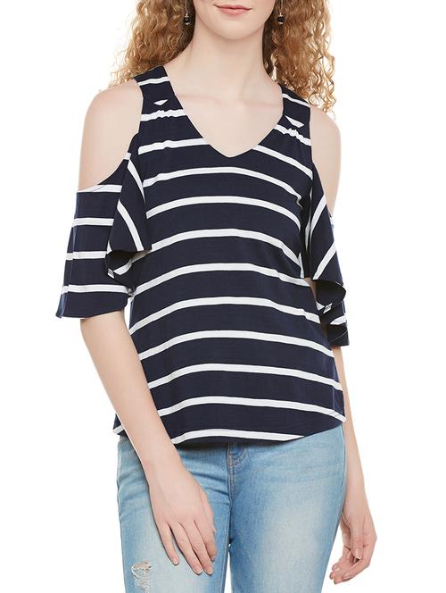 navy blue striped cotton regular top - 13810209 - Very Small Image - 1