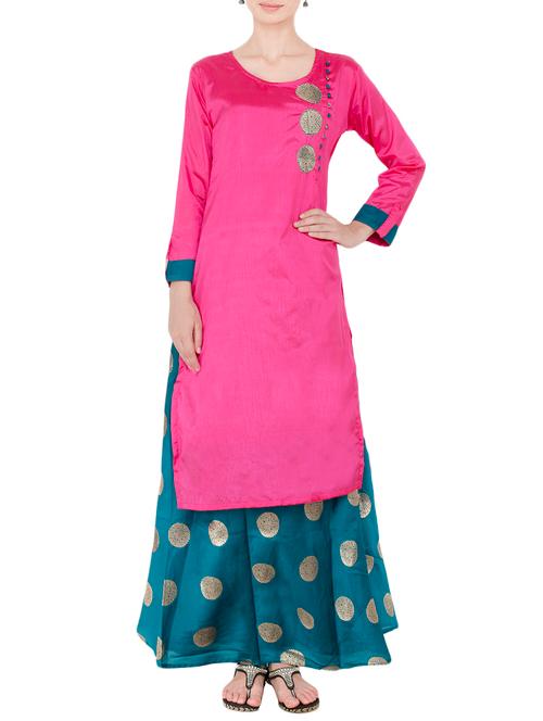 pink silk solid straight kurta - 13810320 - Very Small Image - 1