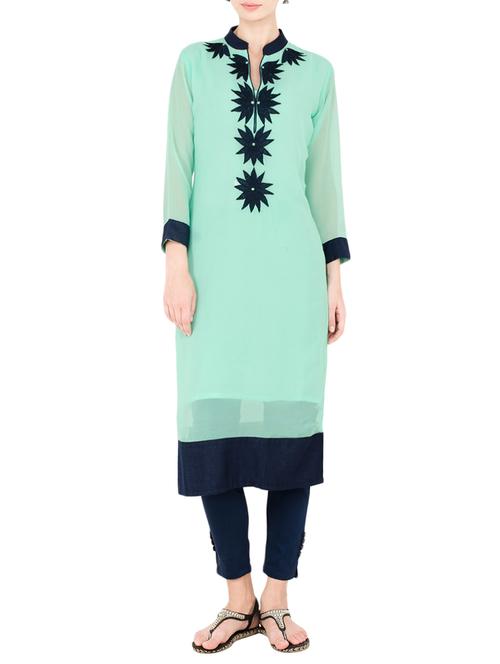 light green embroidered straight kurta - 13810326 - Very Small Image - 1