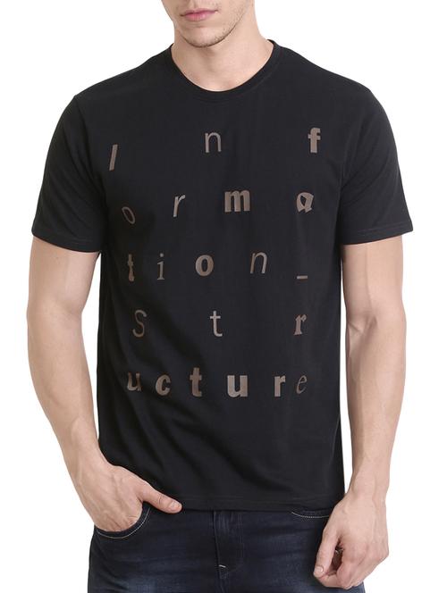 black cotton chest print t-shirt - 13812015 - Very Small Image - 1