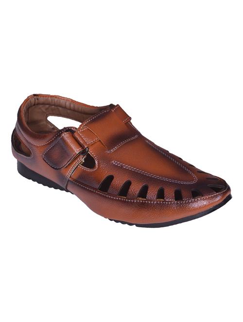 tan leatherette slip on sandal - 13813774 - Very Small Image - 1