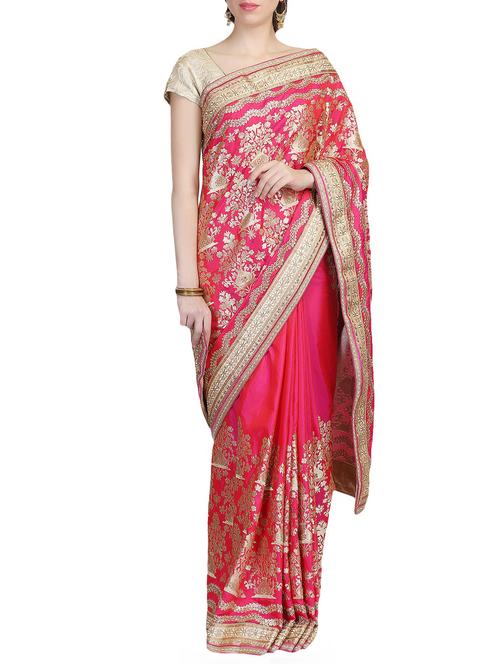 pink silk zari embroidered saree with blouse - 13816294 - Very Small Image - 1