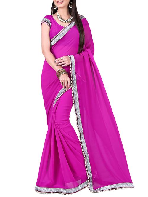 pink georgette bordered saree with blouse - 13820579 - Very Small Image - 1