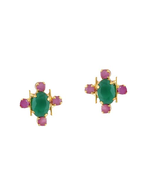 multi colored gold plated studs earrings - 13832573 - Very Small Image - 1