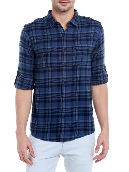blue cotton casual shirt - 13834848 - Very Small Image - 1