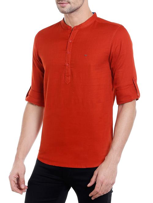 solid red cotton short kurta - 13834857 - Very Small Image - 1