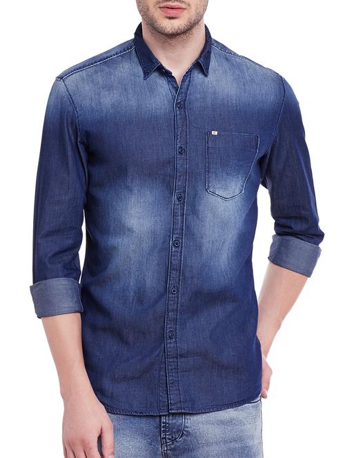 blue cotton casual shirt - 13834874 - Very Small Image - 1