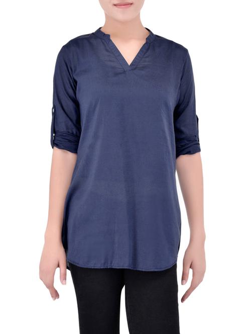 dark blue rayon regular tunic - 13835123 - Very Small Image - 1