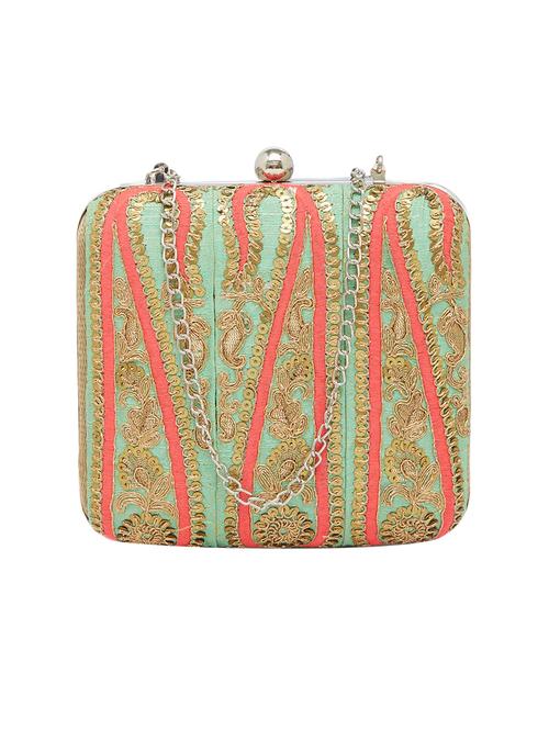 green silk structured clutch - 13835133 - Very Small Image - 1