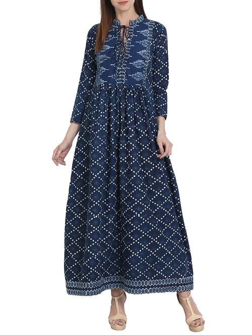 indigo cotton printed long kurta - 13836933 - Very Small Image - 1