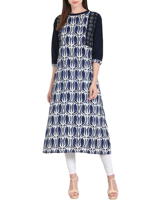 indigo cotton printed a-line kurta - 13836952 - Very Small Image - 1