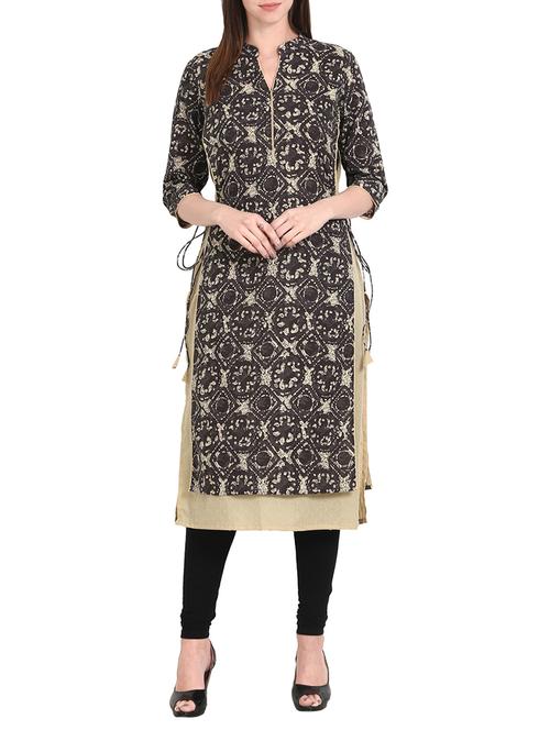 draw string printed straight kurta - 13836955 - Very Small Image - 1