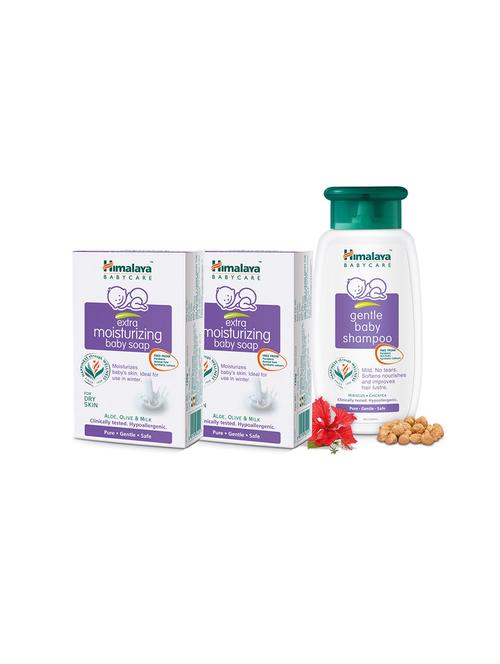 himalaya extra moisturizing baby soap 75gm (pack of 2) + gentle baby shampoo 200 ml - 13837795 - Very Small Image - 1