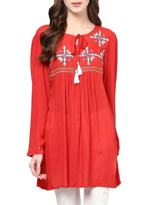 orange embroidered rayon tunic - 13838881 - Very Small Image - 1