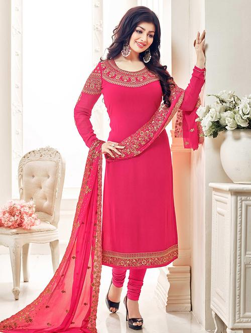 pink georgette semistitched suit - 13840294 - Very Small Image - 1
