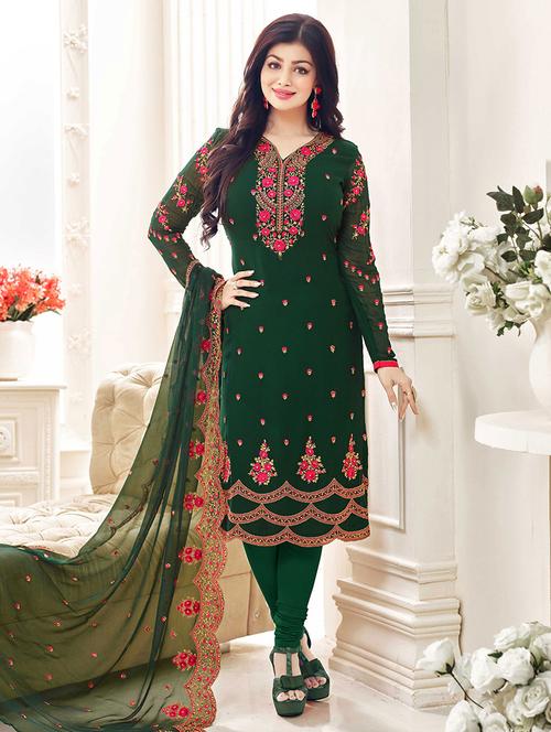 embroidered churidaar semi-stitched suit - 13840296 - Very Small Image - 1