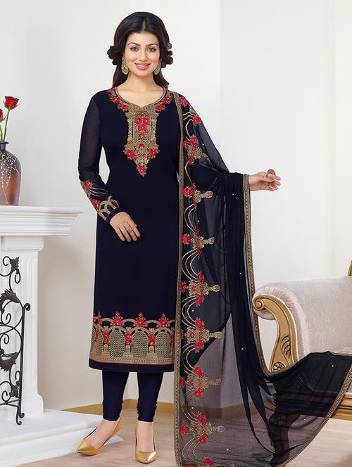 blue georgette semistitched suit - 13841902 - Very Small Image - 1