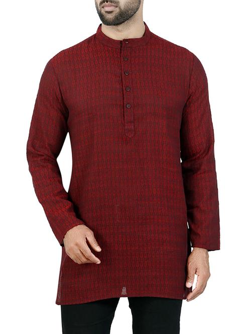 maroon cotton printed kurta - 13841952 - Very Small Image - 1