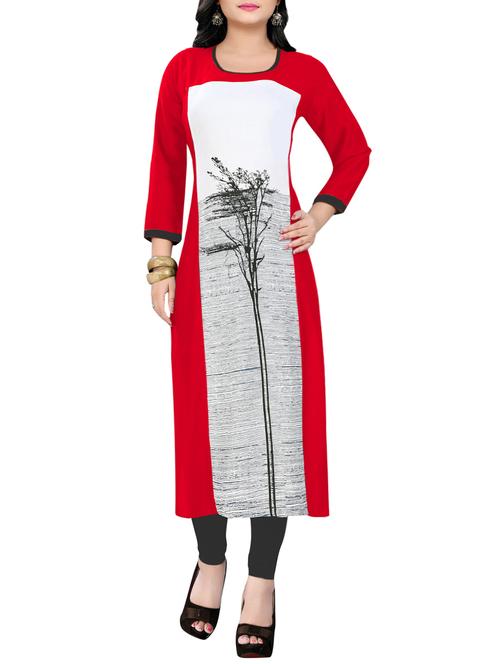 red rayon printed long kurta - 13842473 - Very Small Image - 1