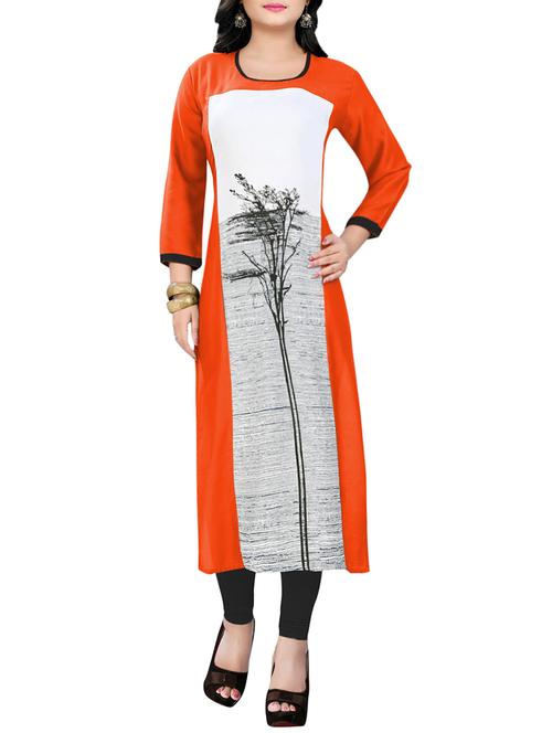 orange rayon printed long kurta - 13842474 - Very Small Image - 1
