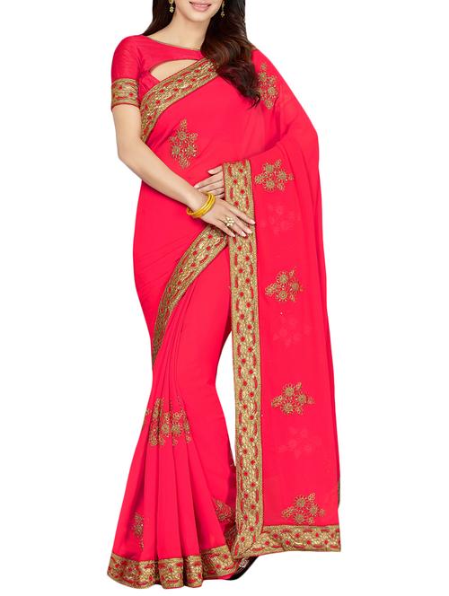 pink georgette embroidered saree with blouse - 13842505 - Very Small Image - 1
