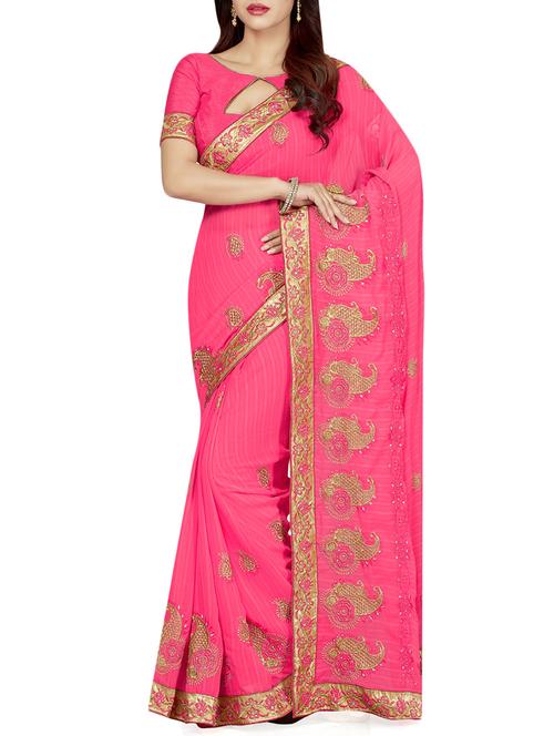 pink georgette embroidered saree with blouse - 13842507 - Very Small Image - 1