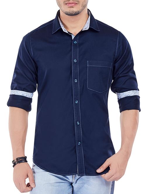 blue cotton casual shirt - 13842610 - Very Small Image - 1