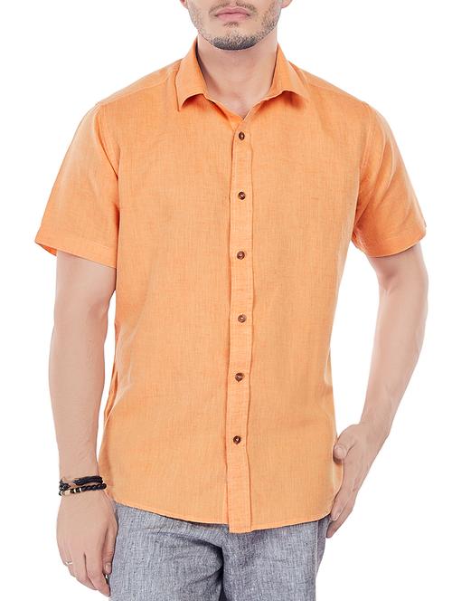 orange linen casual shirt - 13842612 - Very Small Image - 1