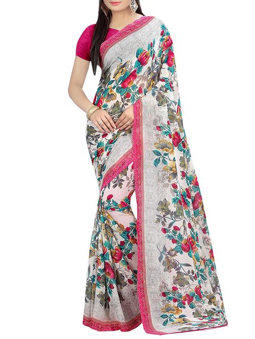 pink printed georgette saree with blouse - 13842646 - Very Small Image - 1