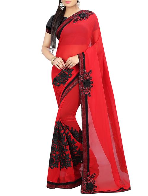 black embroidered georgette saree with blouse - 13842652 - Very Small Image - 1