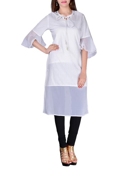 white cotton solid straight kurta - 13842725 - Very Small Image - 1