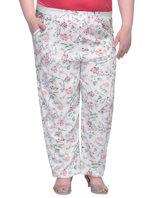 white floral printed viscose trouser - 13843200 - Very Small Image - 1