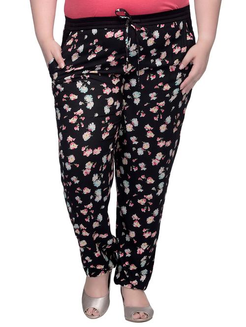 black floral printed viscose peg trouser - 13843203 - Very Small Image - 1