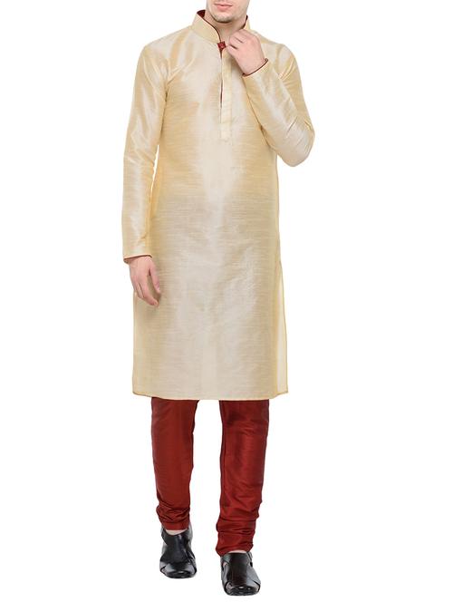 beige silk blend kurta pyjama set - 13845233 - Very Small Image - 1