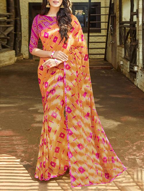 orange georgette printed saree - 13848021 - Very Small Image - 1