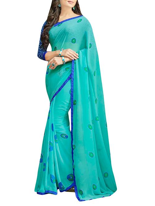 turquoise georgette printed saree - 13848029 - Very Small Image - 1