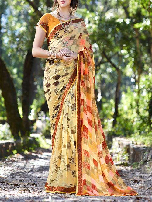 yellow georgette printed saree - 13848068 - Very Small Image - 1