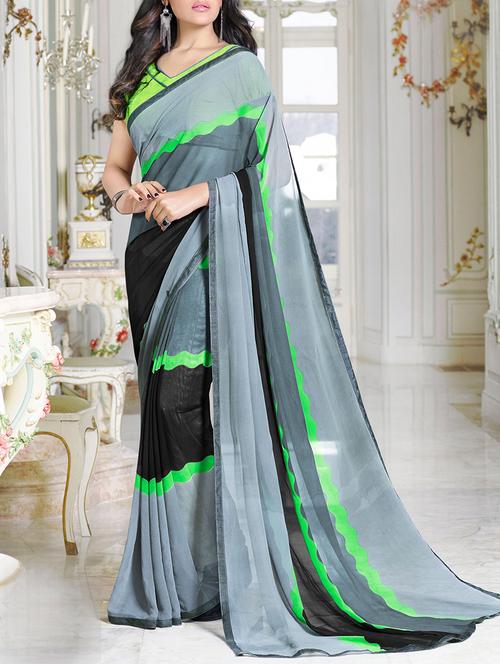 grey georgette printed saree - 13848121 - Very Small Image - 1