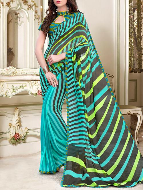 multi coloured georgette printed saree - 13848123 - Very Small Image - 1