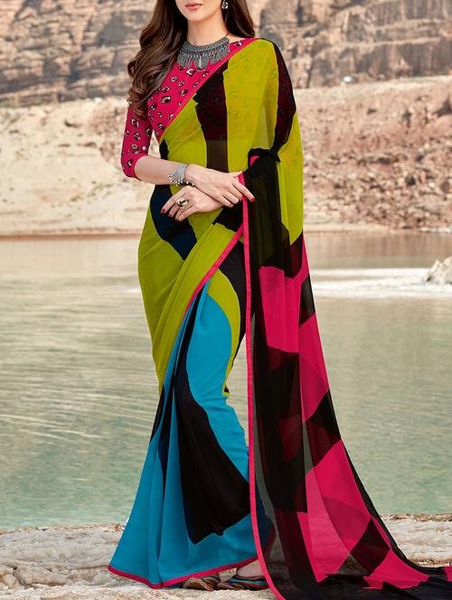 multi coloured georgette printed saree - 13848198 - Very Small Image - 1
