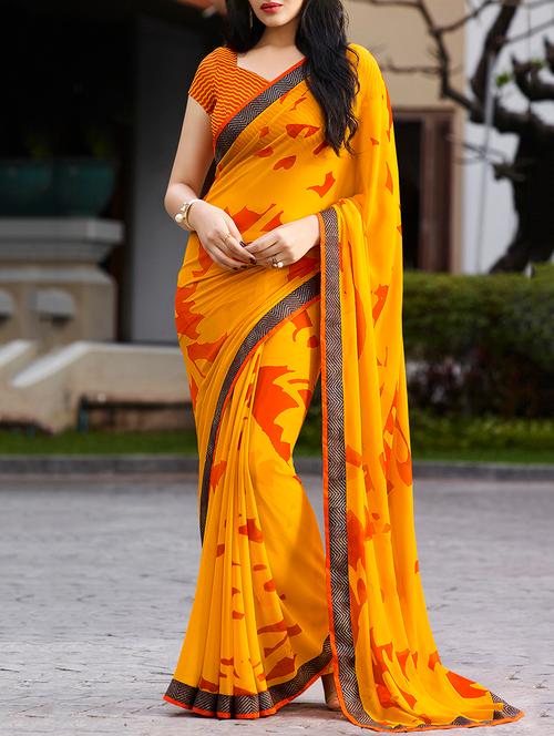 orange georgette printed saree - 13848208 - Very Small Image - 1