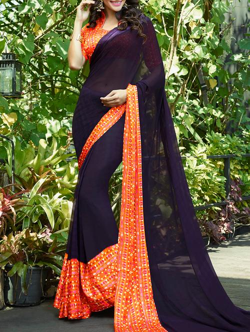 blue georgette printed saree - 13848228 - Very Small Image - 1