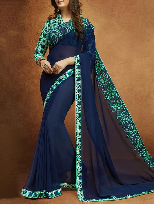 blue georgette bordered saree - 13848252 - Very Small Image - 1