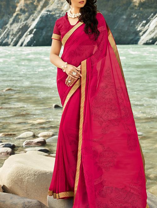 pink georgette printed saree - 13848272 - Very Small Image - 1